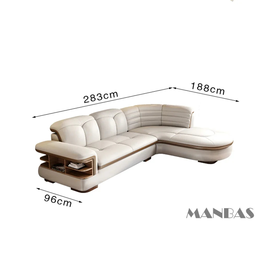 Luxuriöse L-förmige Sektionalsofa-Sets aus echtem Leder mit USB, Bluetooth-Lautsprecher – Linlamlim Wohnzimmer italienische Ledersofas