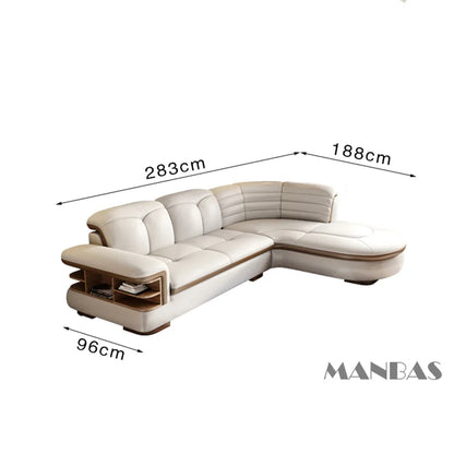 Luxuriöse L-förmige Sektionalsofa-Sets aus echtem Leder mit USB, Bluetooth-Lautsprecher – Linlamlim Wohnzimmer italienische Ledersofas