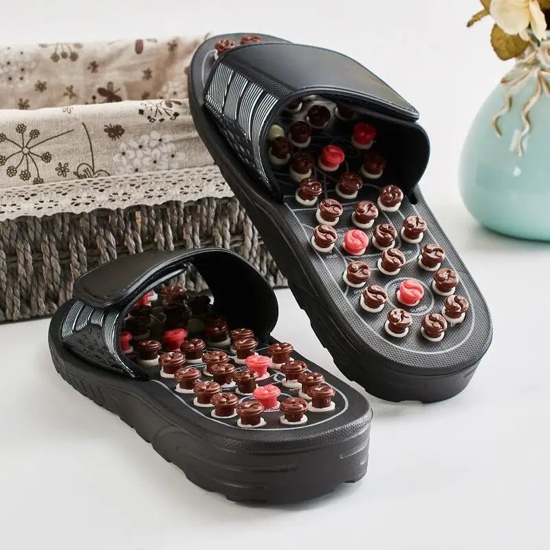 Health care Wooden base acupunture foot massage slippers natural stone acupoint massage slippers