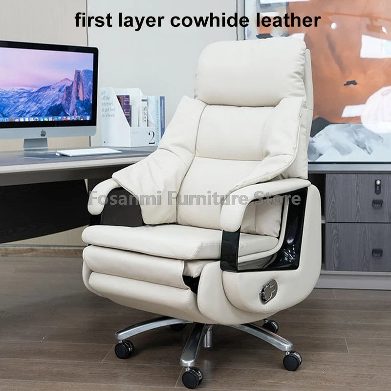 Elektrischer bequemer Bürostuhl für Chefs und Führungskräfte aus Leder, Liegestuhl, weiche Heimbürostühle, ergonomischer Gaming-Schreibtisch-Drehstuhl