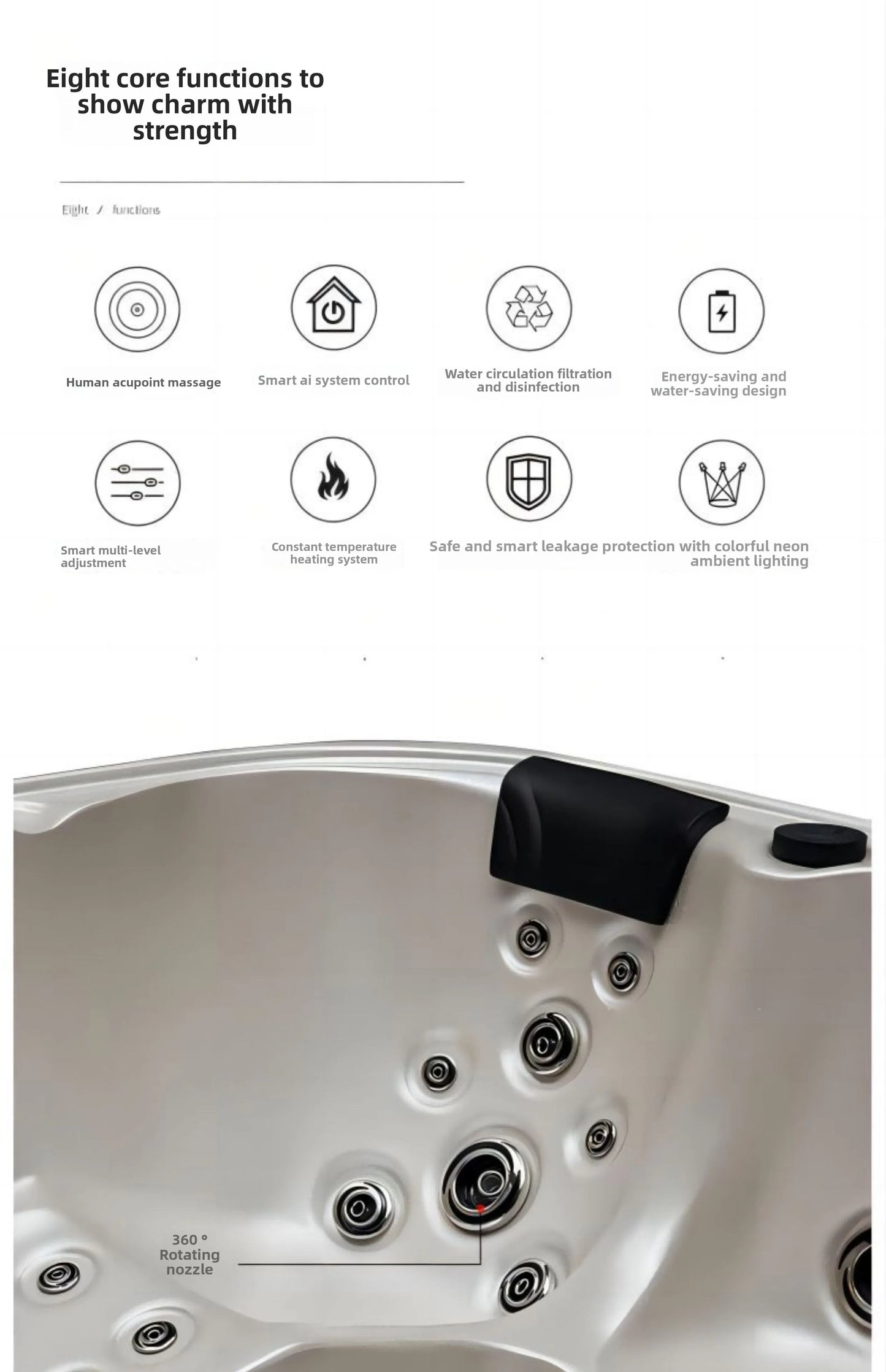 Outdoor-Jacuzzi-SPA-Whirlpool, großer Acryl-Massagebadewanne, intelligenter thermostatisch beheizter Pool, Villa, Hof, Hotel, Resort