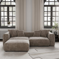 Modernes Cord-Sofa mit 4 Kissen, 102" L-förmiges Sofa mit Chaiselongue und Ottoman, Hartholzrahmen-Sofa für das Wohnzimmer