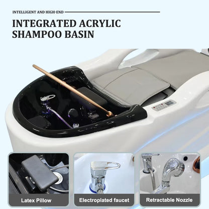 Weißer Fiberglas-Headspa-Tisch elektrische Massage Shampoo-Liege mit Wasserkreislauf