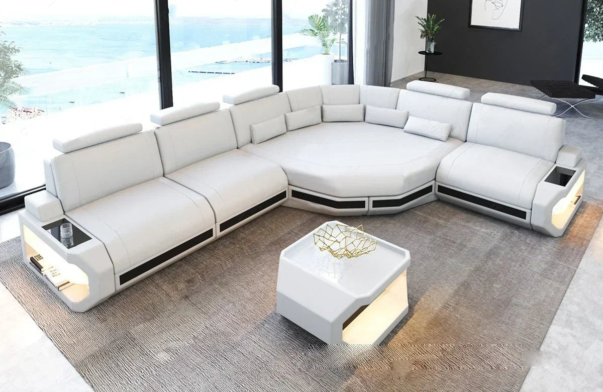 Modernes Wohnzimmer-Möbel L-förmiges Ecksofa LED Leder Sofa mit App-Steuerung
