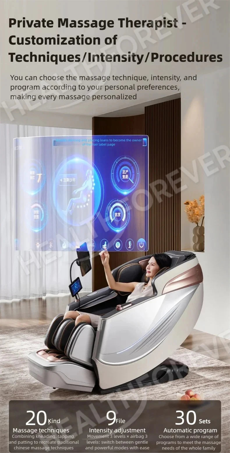 6D+6D Dual 6-Kopf-Massagesessel SL Track Wärmetherapie KI-Sprachsteuerung Thai-Stretch-Massagesessel 4D Zero Gravity Gesundheits-Scan