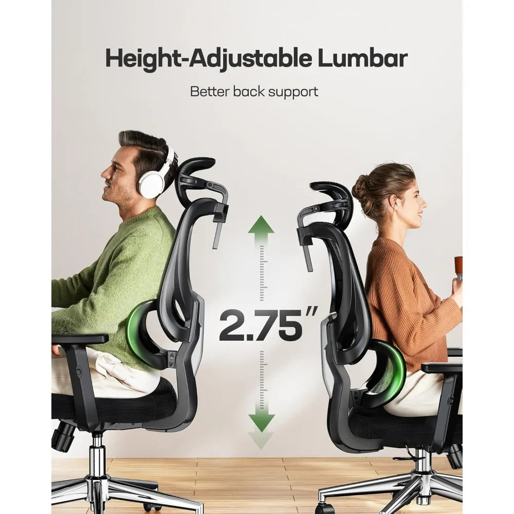 Ergonomischer Gaming-Bürostuhl mit verstellbarer Lordosenstütze, atmungsaktiver Netzbespannung und Wippfunktion – Schwarz