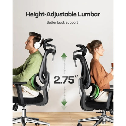 Ergonomischer Gaming-Bürostuhl mit verstellbarer Lordosenstütze, atmungsaktiver Netzbespannung und Wippfunktion – Schwarz