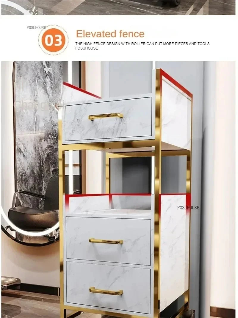 Spezielle Salon-Rollwagen Schrank Friseursalon Kommerzielle Möbel Barbier-Shop Multifunktionaler Aufbewahrungswagen mit Schublade