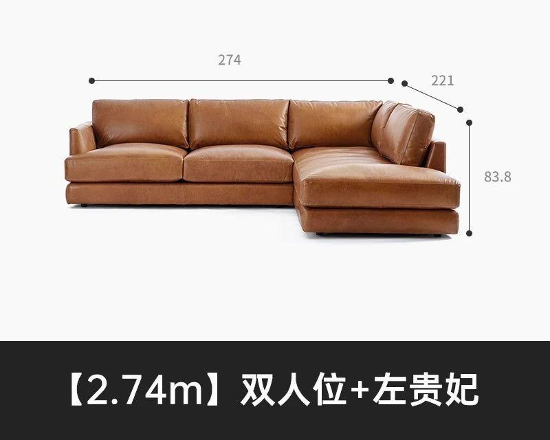 Ledersofa, antikes, milchbraunes, erstklassiges Rindsleder, L-förmiges Chaiselongue für das Wohnzimmer, amerikanisches Retro-Ledersofa