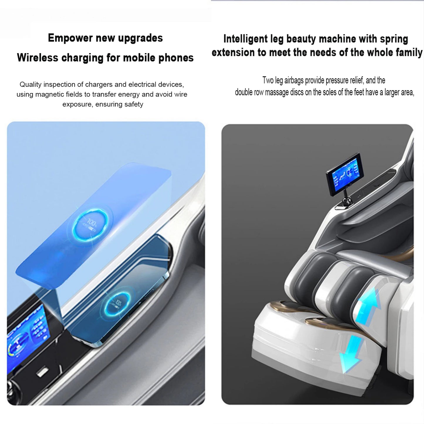 Ergonomischer Zero-Gravity-Massagesessel, Shiatsu-Technologie, Ganzkörper-Airbags, Fußrollen, Wadenkneten, Bluetooth, Wohnkomfort