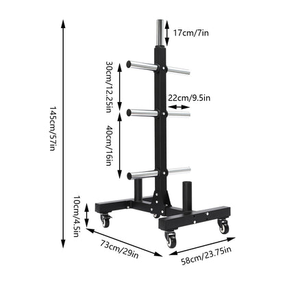 Gym at Home Fitness Barbell Storage Rack Metal Steel Weight Plate Rack W Wheels