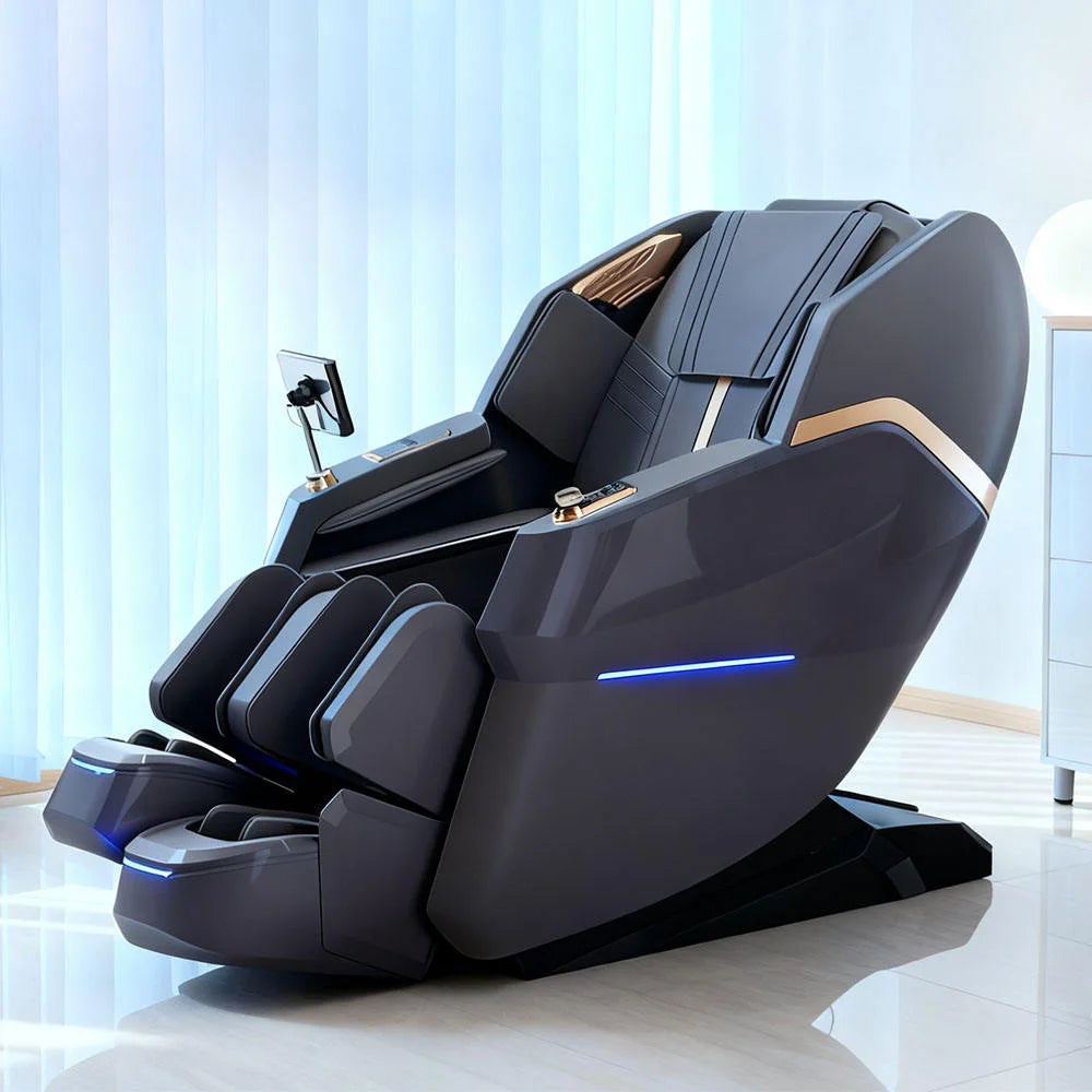 Massagesessel 4D mit Schwerelosigkeit Ganzkörper mit Sprachsteuerung, Rückenheizung, Bluetooth-Lautsprecher, Fuß-4D-Massagesessel