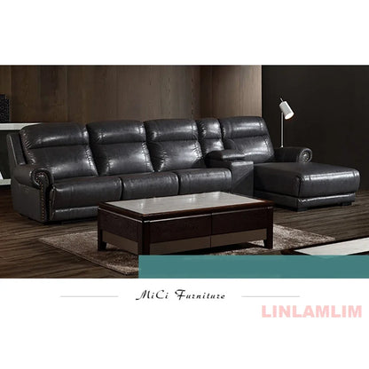 MINGDIBAO Luxuriöses Sofa-Set aus echtem Leder mit elektrischer Relaxfunktion, L-förmige elektrische Relax-Couch mit Nagelverzierung, Heimkinositz
