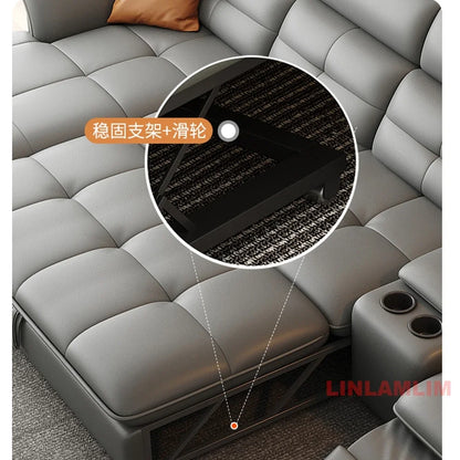 Modernes elektrisches Schlafsofa mit verstellbarer Rückenlehne, L-förmiges, multifunktionales italienisches Echtleder-Sofa