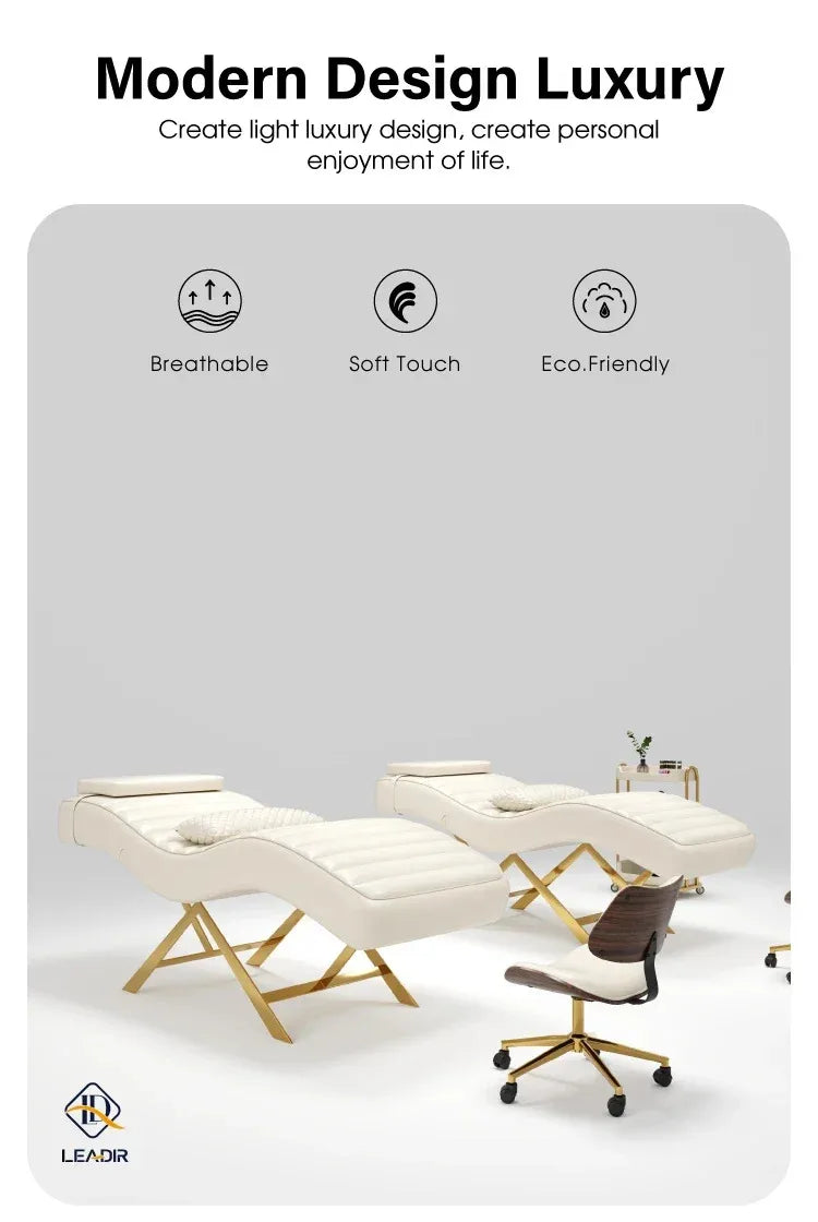 Moderne goldene Basis, Massagetisch für Schönheit Wohnzimmer, Wimpern Wimpernverlängerung, Komplettes Set an Möbeln