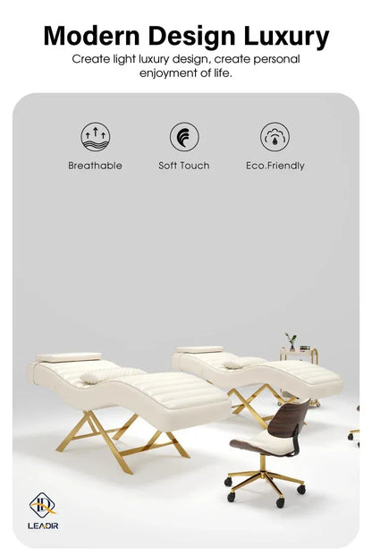 Moderne goldene Basis, Massagetisch für Schönheit Wohnzimmer, Wimpern Wimpernverlängerung, Komplettes Set an Möbeln