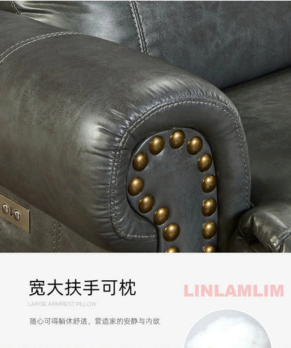 MINGDIBAO Luxuriöses Sofa-Set aus echtem Leder mit elektrischer Relaxfunktion, L-förmige elektrische Relax-Couch mit Nagelverzierung, Heimkinositz