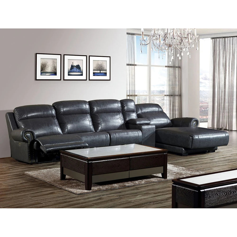 MINGDIBAO Luxuriöses Sofa-Set aus echtem Leder mit elektrischer Relaxfunktion, L-förmige elektrische Relax-Couch mit Nagelverzierung, Heimkinositz