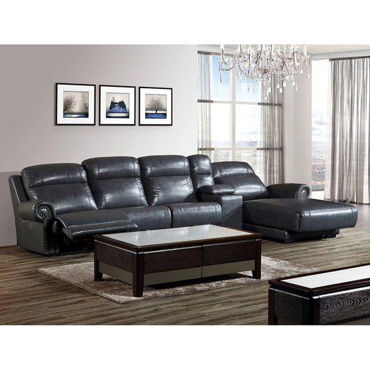 MINGDIBAO Luxuriöses Sofa-Set aus echtem Leder mit elektrischer Relaxfunktion, L-förmige elektrische Relax-Couch mit Nagelverzierung, Heimkinositz