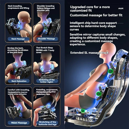 AUX 6D Shiatsu-Massagesessel, Smart-Massagesessel, Ganzkörper-Schwerelosigkeits-Streckmassagesessel, Relax-Massagesessel
