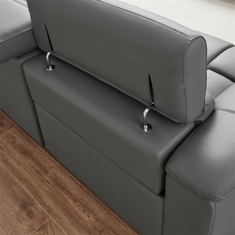 Kundenspezifisches Ledersofa in L-Form Lounge Multifunktions-Power-Smart-Relaxliege Elektrisches Ecksofa mit USB-Kopfstütze und Fußstütze