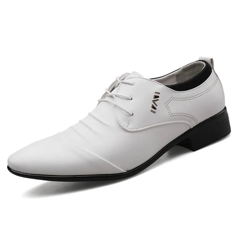 Classic Men’s Dress Shoes – White Leather Lace-Up Oxfords (Plus Sizes)