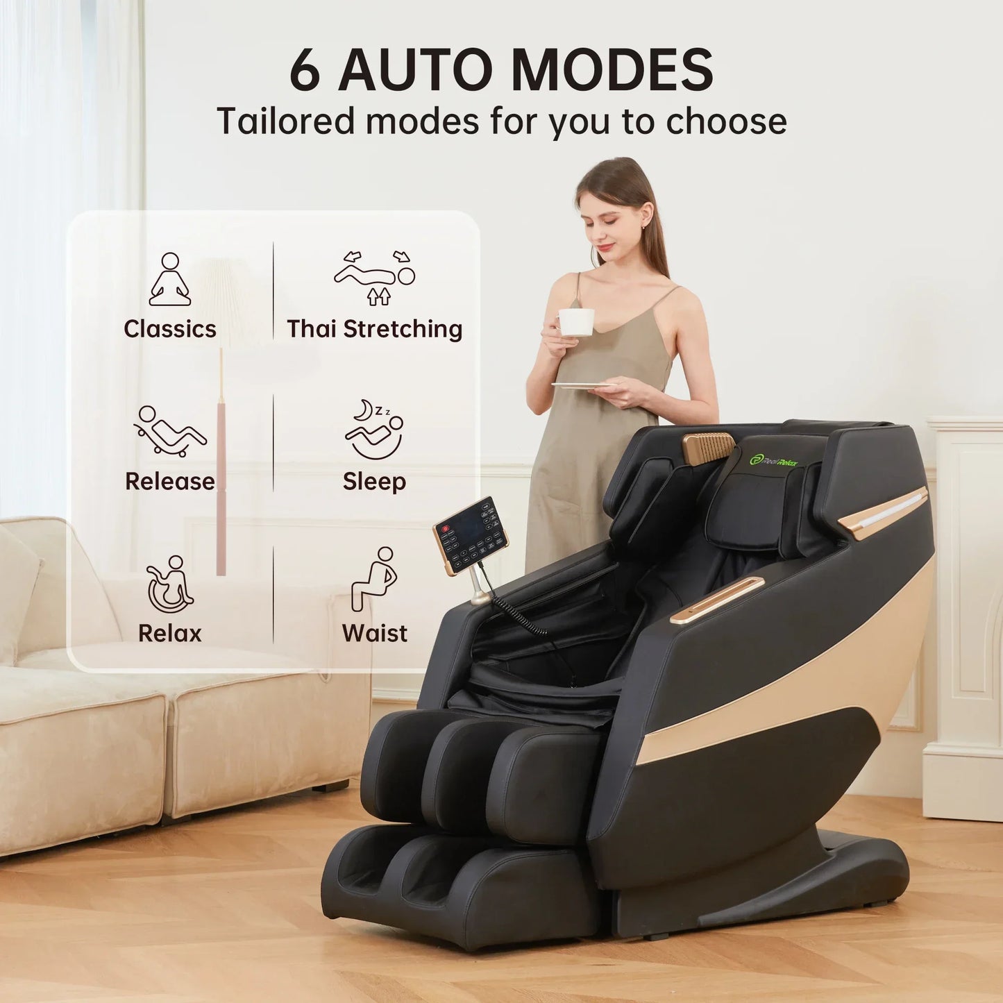 F12 Moderner Kunstleder-Relax-Sessel mit elektrischer Liegefunktion, Heizung, Massagefunktion und Musikwiedergabe, Ganzkörper für Wohnzimmer Sofa, Schwerelosigkeit