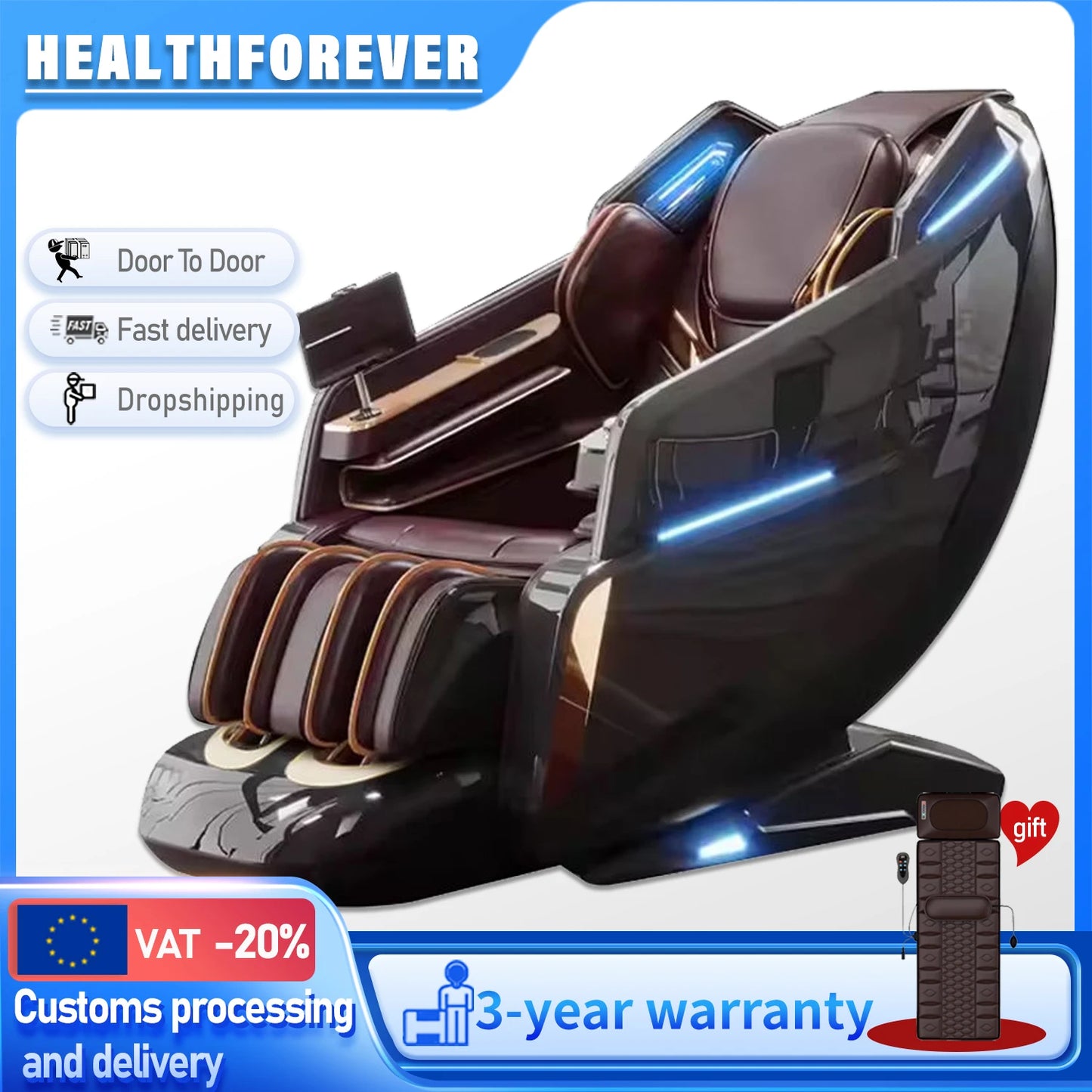 4D Zero Gravity Massage Chair SL-Track Full Body Airbags Heating Foot Rollers Shiatsu Thai Stretch  AI Voice 3-Year Warranty