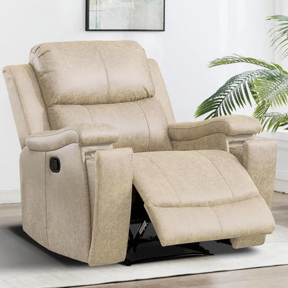 Leather Recliner Chair, Classic and Traditional Manual Recliner Chair with Overstuffed Arms and Back, Manual Single Sofa with Pa