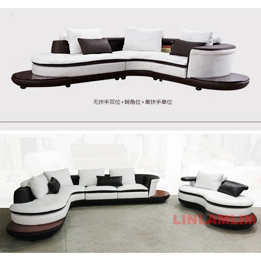 Modernes Luxus-Sofa-Set aus echtem Leder mit Lautsprecher und USB, U-förmiges Wohnzimmersofa mit Ablageregalen