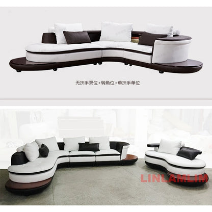 Modernes Luxus-Sofa-Set aus echtem Leder mit Lautsprecher und USB, U-förmiges Wohnzimmersofa mit Ablageregalen
