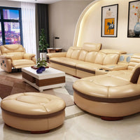 Luxuriöse L-förmige Sektionssofas aus echtem Leder mit USB- und Bluetooth-Lautsprecher – MINGDIBAO Wohnzimmer Italienische Ledersofas