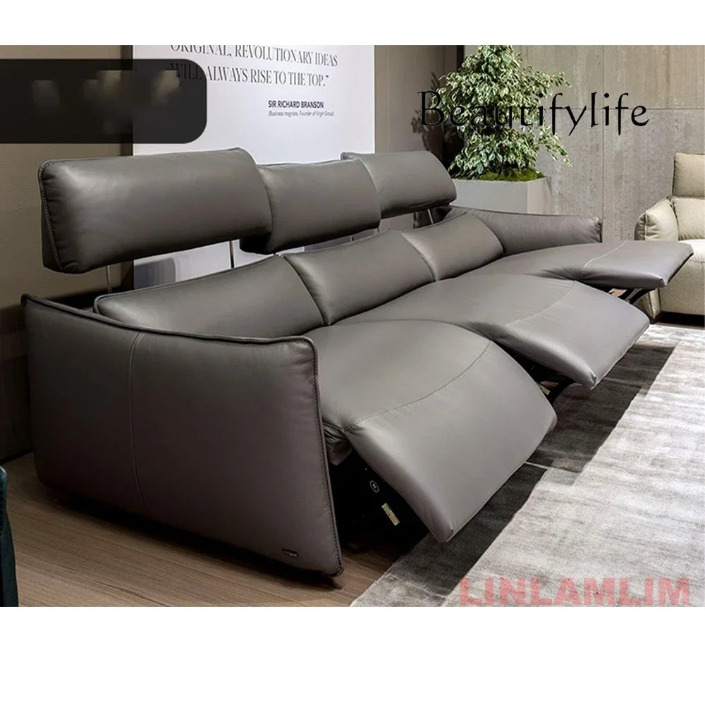 QY Ecksofa mit zwei Motoren, elektrischer Relaxfunktion, echtem Leder und verstellbaren Kopfstützen, L-förmige Eckcouch mit Chaiselongue