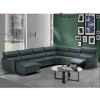 QY Ecksofa mit zwei Motoren, elektrischer Relaxfunktion, echtem Leder und verstellbaren Kopfstützen, L-förmige Eckcouch mit Chaiselongue
