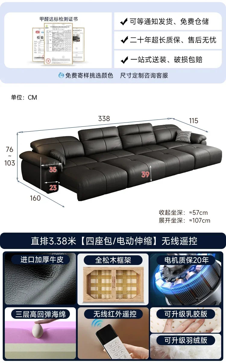 Genuine Leather Black Sofa Recliner Sectional Sleep Luxury Designer Sofa Daybed Modern Divano Soggiorno Couches Furniture