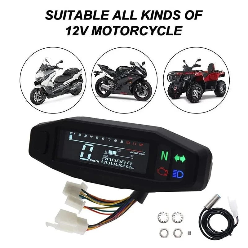Universal Digital Motorcycle Speedometer – Oil Gauge, Tachometer & Instrument Cluster with Turn Signal Light Indicatorgnal indicator, multifunction motorcycle meter