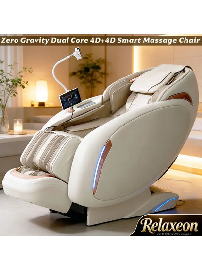 Fauteuil de massage intelligent 4D+4D, massage complet du corps, zéro gravité, fauteuil inclinable électrique Shiatsu avec rouleaux pour les pieds, scan corporel, chauffage