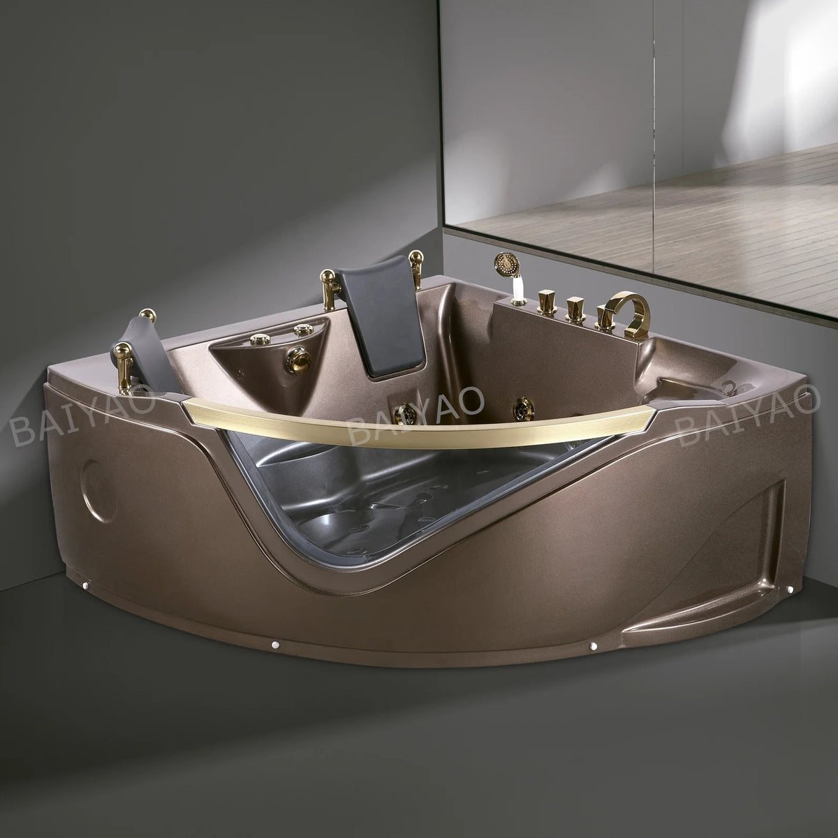 Premium Triangular Acrylic 2-Person Massage Bathtub With Enhanced Hydrotherapy Jets And Chromotherapy Lighting