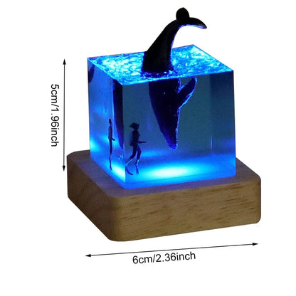 Marine Whale Cube Ornament –  Ocean Diver Resin Decoration with Optional Light Base