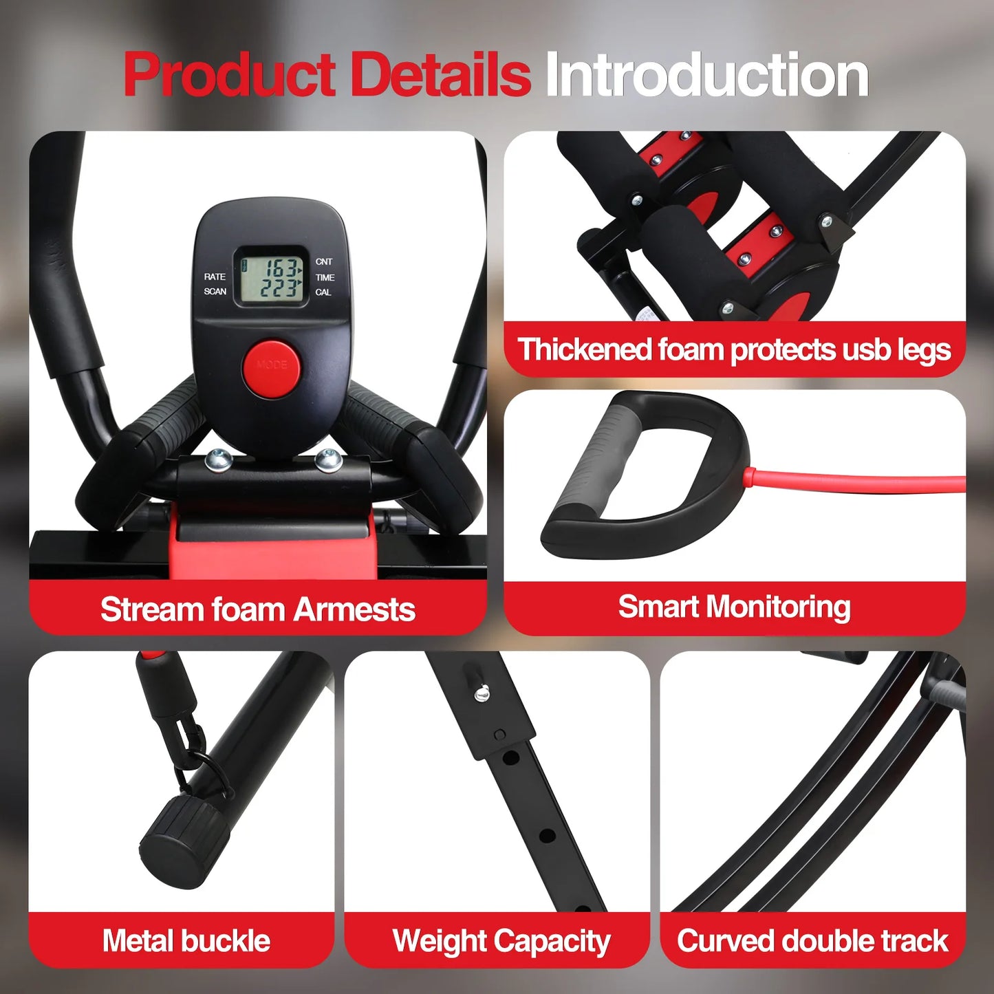 Dual Track Fitness Ab Machine Ab Cruncher Adjustable Height Waist Trainer Foldable Home Gym Equipment 4 Adjustable 440 lbs Weigh
