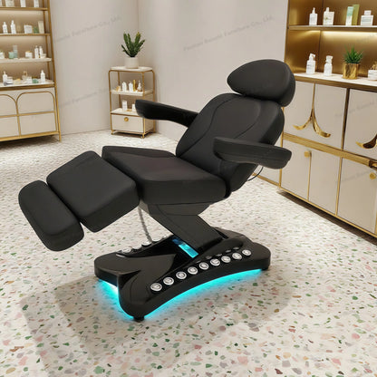Luxuriöses elektrisches Schönheitsbett mit goldenem Sockel, Leder-Massagebett, Salon-Gesichts-Wimpernliege mit Beleuchtung