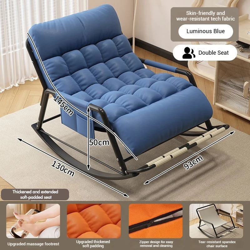 Living Room Reclining Rocking Chair Soft Removable Cushion Lounge Chair with Foldable Footrest Modern Home Office Relaxing Chair