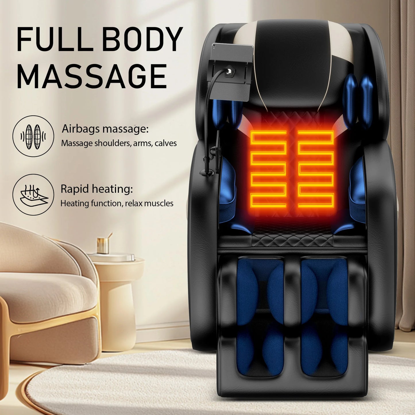 Zero-Gravity-Ganzkörpermassagesessel mit Heizung, Airbags, Fußroller und Touchscreen – bis zu 81 kg Tragkraft