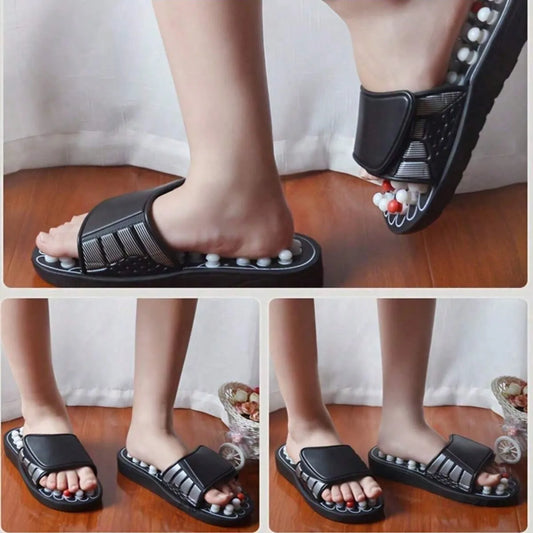 Ein Paar Akupressur-Massage-Hausschuhe für Männer und Frauen, Akupressur-Rotations-Fußmassage-Schuhe im chinesischen Stil, Unisex-Stil