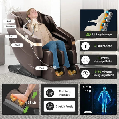 2025 Ganzkörper-Massagesessel, Zero-Gravity-Shiatsu-Massagesessel mit Liegefunktion, Heizung für Taille und Waden, Fußmassage, 3D L-Track & Bo