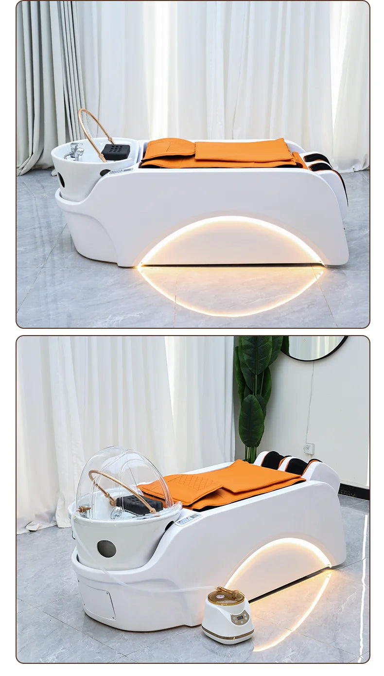Lieferant von Salonmöbeln Elektrisches Spa-Kopf-Wassertherapie-Shampoobett Haarwasch-Massagestuhl Shampoobetten mit Beckendampfgerät