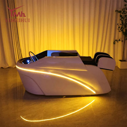 Salon Head Spa Kunstleder Kopftherapiebetten Automatisches Massage-Shampoo-Bett