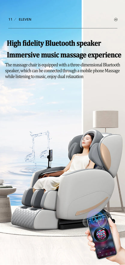 Luxus-Elektro-Freizeit-Massagesessel Zero Gravity Intelligent Ganzkörper-Multifunktions-Bluetooth-Musik-U-förmiges Kissen+Kurzbefehl