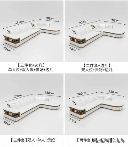 Luxury L-Shaped Genuine Leather Sectional Sofa Sets with USB, Bluetooth Speaker - Linlamlim Living Room Italian Leather Couches