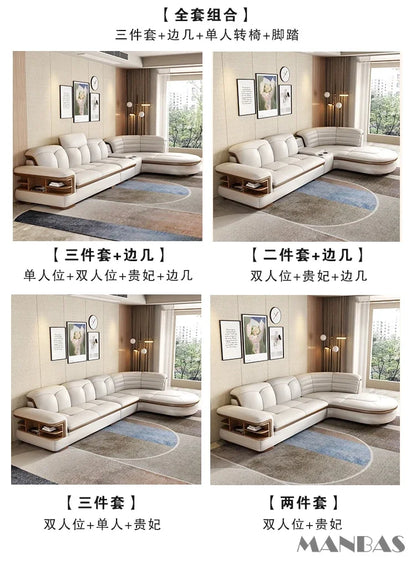 Luxuriöse L-förmige Sektionalsofa-Sets aus echtem Leder mit USB, Bluetooth-Lautsprecher – Linlamlim Wohnzimmer italienische Ledersofas